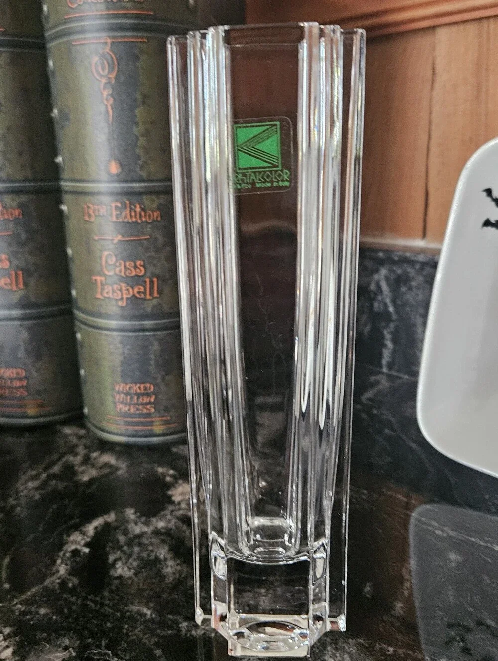 Kristalcolor Italy Lead Crystal Hexagonal Vase Clear Geometric Vintage Signed